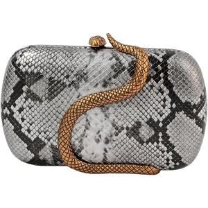 Reptile Print Snake Clasp Oval Chain Strap Glam Faux Leather Clutch Purse Baddie
